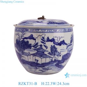 RZKT31-B Jingdezhen  Blue and white landscape Pattern Hand painted Antique Design Ceramic Pot for Home decoration