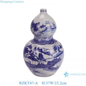 RZKT47-A Jingdezhen Porcelain Blue and white landscape Pattern Ceramic gourd bottle flower vase