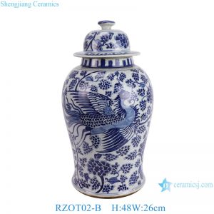 RZOT02-B  Antique Blue and white Animal Phoenix patterned Porcelain Lidded Jar