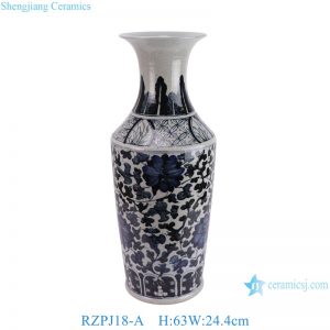 RZPJ18-A Blue and white Twisted Flower lotus Pattern Big fish Tail Ceramic Flower Vase
