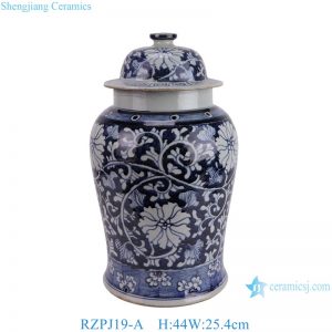 RZPJ19-A Jingdezhen Blue and white Handpainted Twisted flower branch lotus Porcelain Ginger Jar