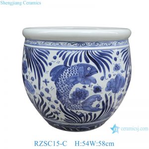 RZSC15-C Jingdezhen Handpainted Blue and white fish and algae pattern Ceramic Planter big flower pot Tank