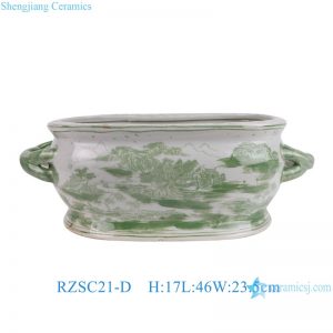 RZSC21-D Green Landscape Elliptical Double Eared Ceramic Flower Pot