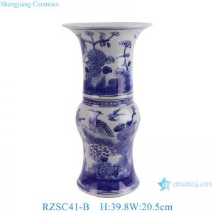 RZSC41-B Blue and white Hand painted flower and bird pattern Ceramic mushroom vase