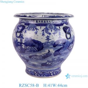 RZSC58-B Jingdezhen Blue and white hand painted landscape pattern Ceramic Planter Urns Flower pot