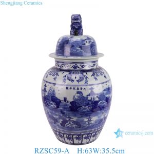 RZSC59-A Jingdezhen Blue and white landscape pattern lion head Ceramic general jar Urns