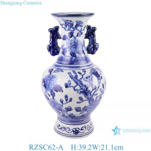 RZSC62-A Blue and white flower and bird pattern with double ear Ceramic flower Vase