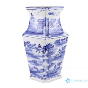 RZSC63-A Blue and white landscape ceramic Square shape flower vase