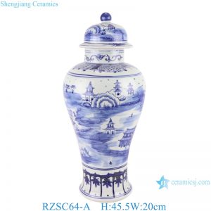 RZSC64-A Blue and white landscape pattern Ceramic Jar with lid