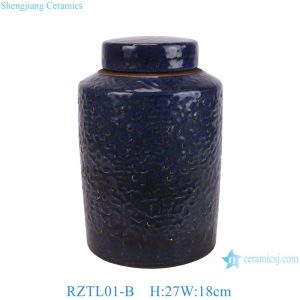 RZTL01-B Dark Blue Split carved Longevity Character Pattern Ceramic Straight cylinder Jar