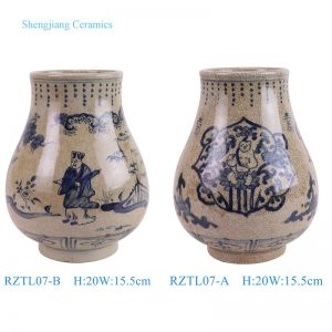 RZTL07-A/ RZTL07-B Blue and white split piece Children sitting in a lotus Bucket ceramic flower Vase