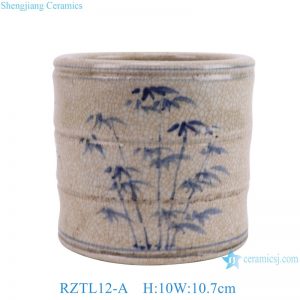 RZTL12-A Antique Blue and white split Bamboo patterned Ceramic Pen holder Flower Vase