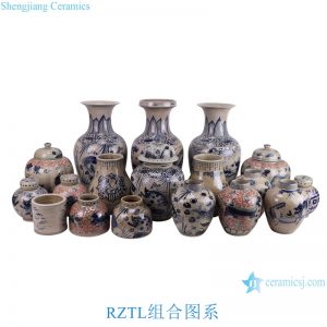 RZTL-Series Antique styles Dragon Fish Character pattern Ceramic Flower vase Porcelain Jars Pot