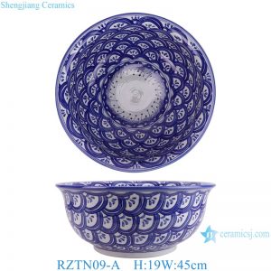 RZTN09-A Blue and white hand painted Sea water pattern Ceramic large Bowl