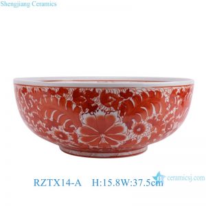 RZTX14-A-B Alum red Handpainted flower leaf Dragon Pattern Ceramic Big Bowl
