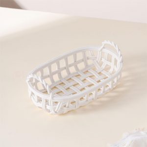 RWAA11 High quality white hand-woven simple ceramic fruit basket with carry handle（MOQ:200）