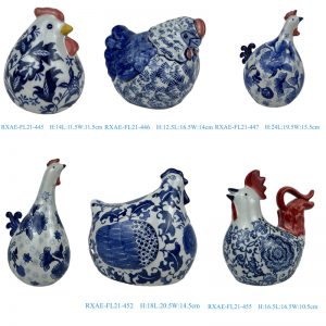 RXAE-FL21 Blue and White Sculpture Screaming Chicken Hen Rooster In different style Ceramic statues