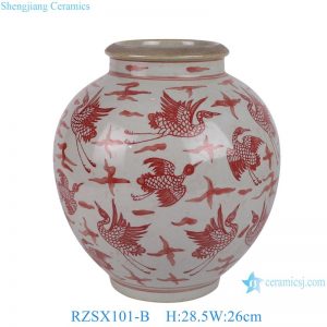 RZSX101-B-C Jingdezhen creative hand-painted red phoenix home decoration jar