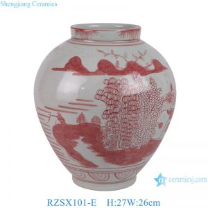 RZSX101-E  Red High Quality Creative Landscape Hand Painted Simple Decorative Flower Pot