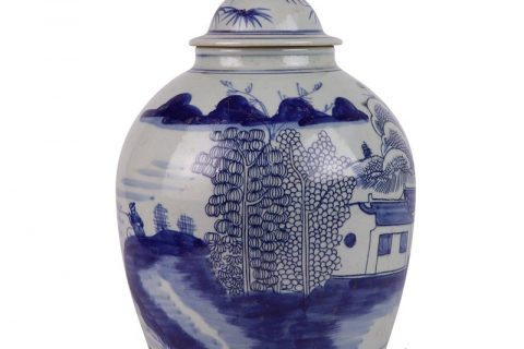 RZSX104-F Creative hand-painted village storage arrangement with lid ceramic jar