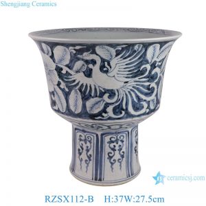 RZSX112-B Creative Hand Painted Phoenix Design Home Decor Tall Ceramic Basin