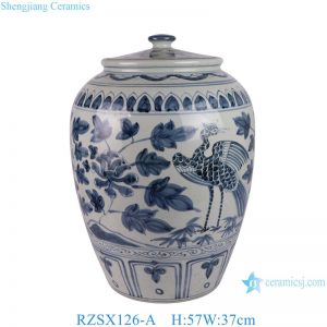 RZSX126-A Jingdezhen hand-painted blue flowers and birds home decoration storage ceramic jar with lid