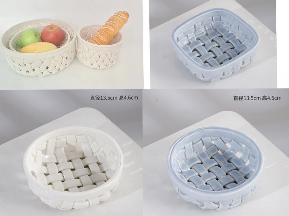 RWAA17-18-25 Hand-woven ceramic wide stripe openwork fruit basket bread  basket（MOQ:200）