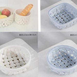 RWAA17-18-25 Hand-woven ceramic wide stripe openwork fruit basket bread  basket（MOQ:200）