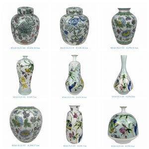 RXAE-FL23 Chinese Handmade Porcelain Flower Vase Green Pink Floral Pattern Home Table Decorative Ceramic Vases