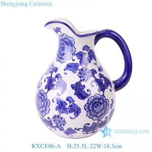 RXCE06-A Blue and white floral and leaf pattern Ceramic water kettle Flower vase for decoration