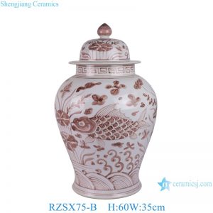 RZSX75-B Jingdezhen Hand-painted Fish and Algae with Peach Heart General Jar with Lid