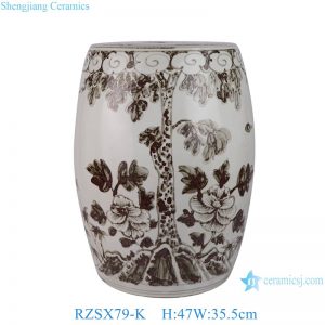 RZSX79-K Jingdezhen Hand-painted Ceramic Stool with Flower and Tree Patterns