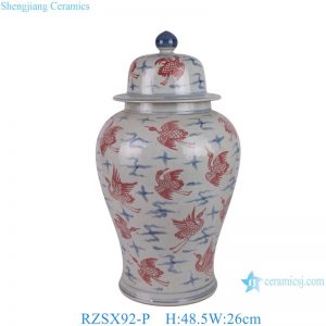 RZSX92-P-R Modern minimalist red and blue phoenix hand-painted ceramic jar with peach heart lid