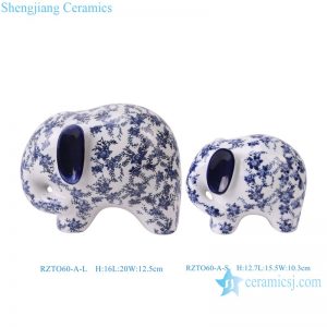 RZTO60-A-L-S  Blue and white Elephant Ceramic sculpture Animal Statues