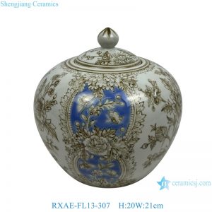 RXAE-FL15-307 Modern blue and white porcelain storage jar hand-painted flower and butterfly pattern lidded jars