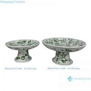 RXAE-FL23-310 Creative green glazed high foot porcelain plates flower and leaf design ceramic dessert plate