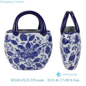 RXAE-FL23-329-rxem New Fashion Blue and White Porcelain Handbag  Ceramic Flower Vase