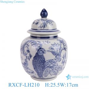RXCF-LH210 Jingdezhen porcelain blue parrot flower pattern modern decorative gift ceramic small ginger jar ornaments