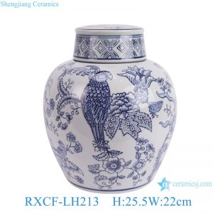 RXCF-LH213 Jingdezhen porcelain blue parrot flower pattern modern decorative gift ceramic small jar ornaments