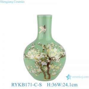 RYKB171-C-S Green Bird Pattern Furniture Restaurant Restaurant Office Decoration Porcelain Ceramic Flower Vase