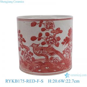 RYKB175-GREEN-RED-F-S  Red Peacock Pattern Home & Garden Decoration Ceramic Mini Planter Cute Pen Holder