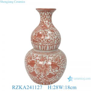 RZKA241126/27 Antique underglazed red porcelain gourd vase with entwined lotus branches ceramic flower vases