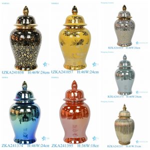 RZKA2410-13 modern design metallic color home decors flower vase luxury porcelain ginger jar with lids