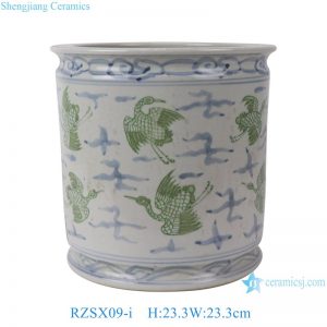 RZSX09-I Antique Green Crane Pattern Pen Holder Old Clay Chinoiserie Cylinder Ceramic Vase Pen Container