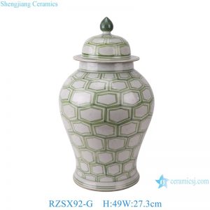 RZSX92 Jingdezhen Hexagonal Pattern Antique Porcelain Vases Hand Painted Ceramic Lidded Ginger Jar