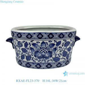 RXAE-FL Series double ear ceramic planters hand-painted floral leaf pattern oval flower pots