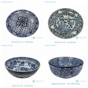 RXAE-FL23 Antique China Blue and White Retro Porcelain Tableware Dragon Flower Pattern Ceramic Big Plates Bowl