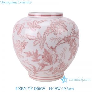 RXBY-YF-D0025  High Quality Home Decoration Green Peony Leaf Pattern Lidless Octagonal Jar Ceramic Vase
