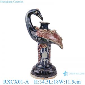 RXCX01-A Vintage Fambe Blue Red Porcelain Crane Candle Holder Jingdezhen Crane Sculpture Ceramic Candlestick