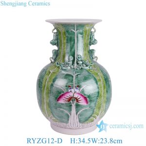 RYZG12-D  Jingdezhen Porcelain Pastel Home Decoration Bok Choy Cabbage Flower Butterfly Pattern Double Ears Ceramic Vase